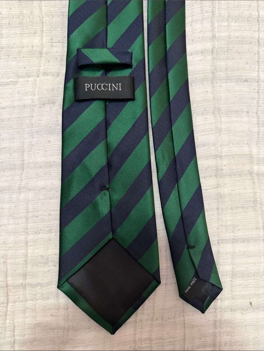 Puccini Men's Green and Navy Diagonal Stripe Tie